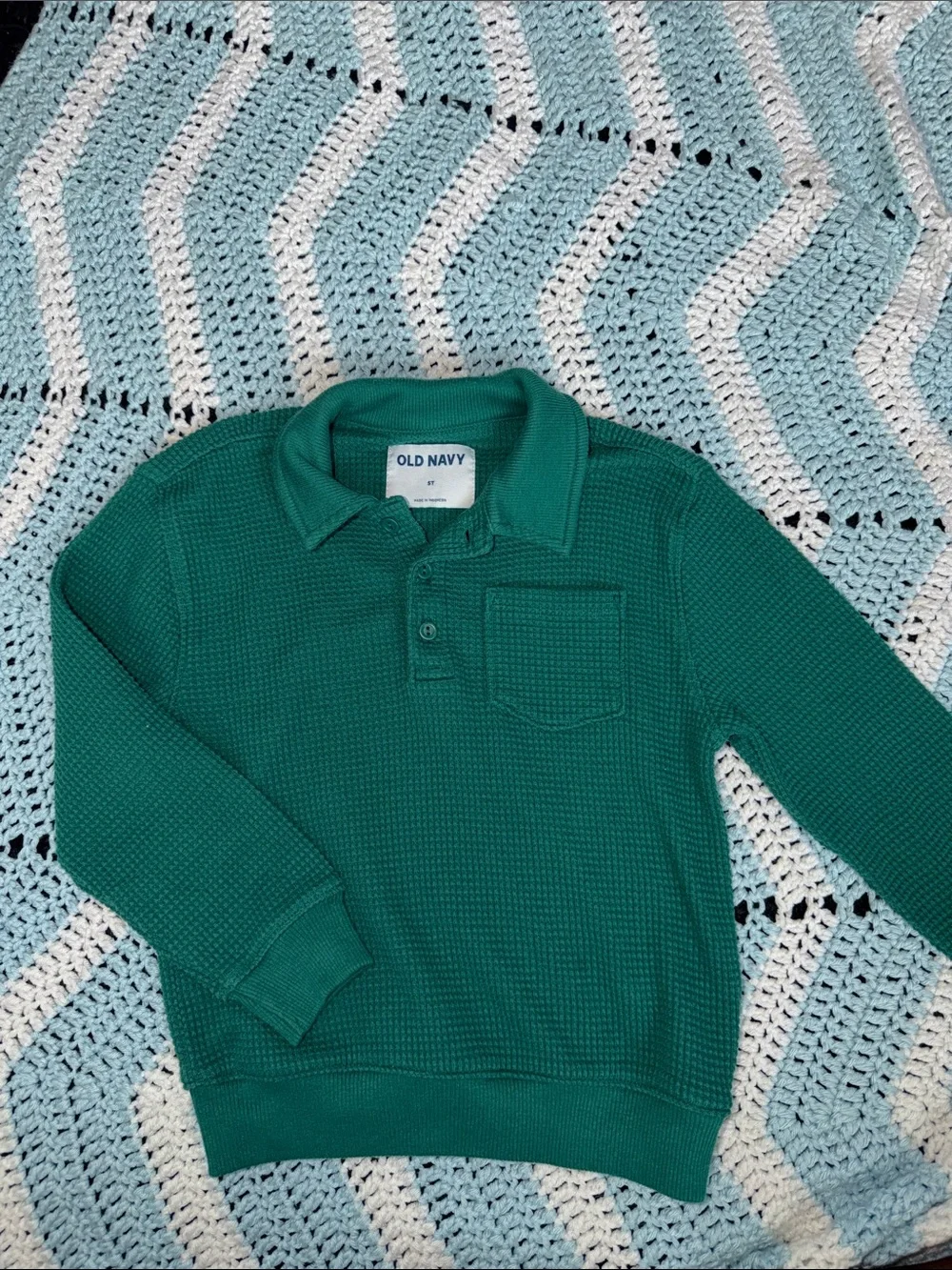 Old Navy Boys' Teal Green Waffle Polo Sweater